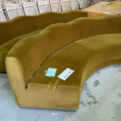 EX HIRE CURVED BENCH SEATING CITRINE VELVET SOLD AS IS