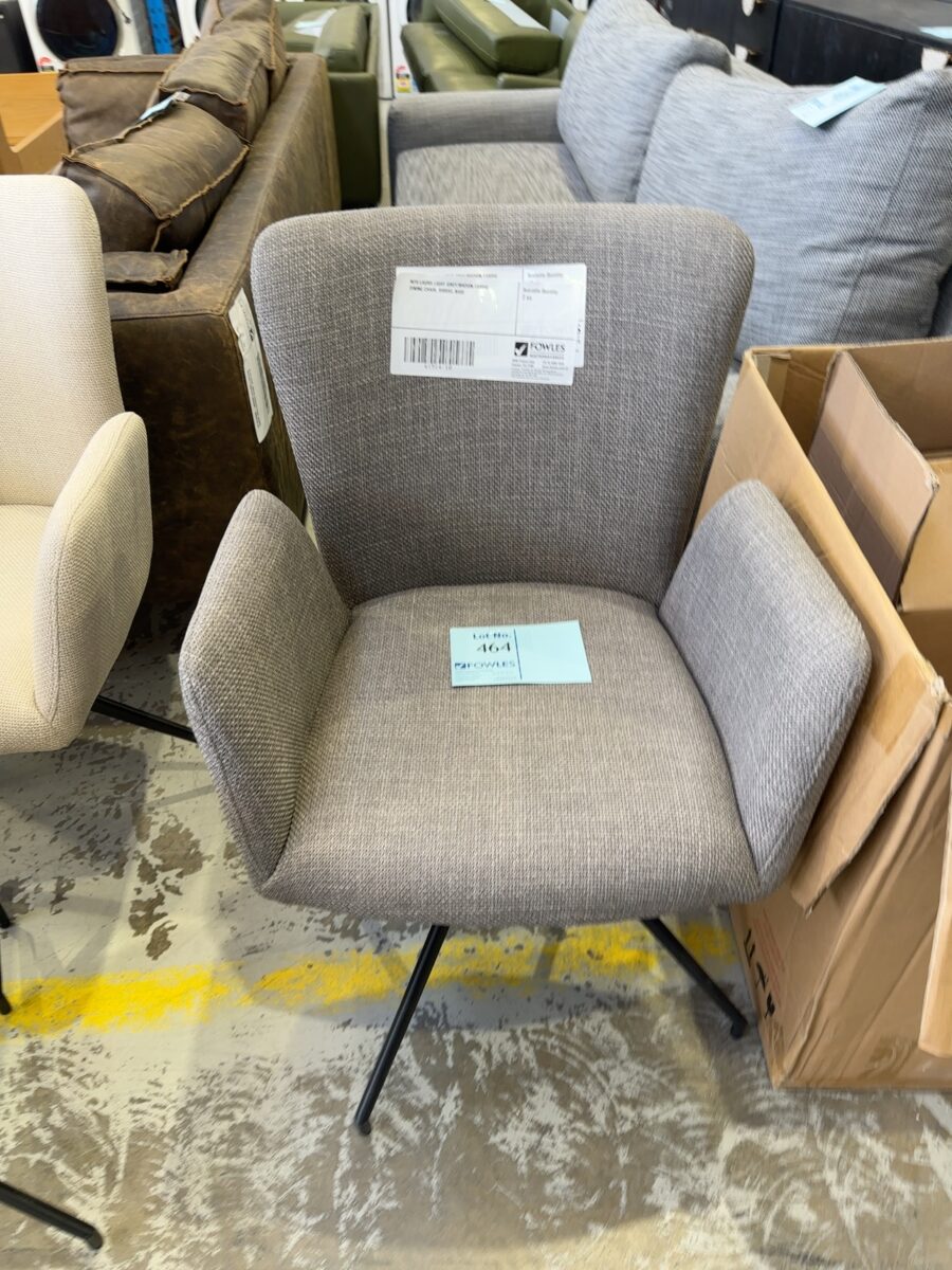 NEW LAURA LIGHT GREY/BROWN FABRIC DINING CHAIR, SWIVEL BASE
