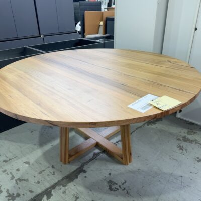 EX DISPLAY 1600MM BILBAO WORMY CHESTNUT ROUND DINING TABLE, SOLD AS IS