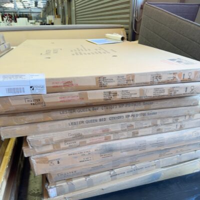 LARGE PALLET OF NEW ASSORTED BEDHEADS IN QUEEN & KING SIZES, MARRI TIMBER, WHITE ASH TIMBER, MESSMATE ETC SOLD AS IS