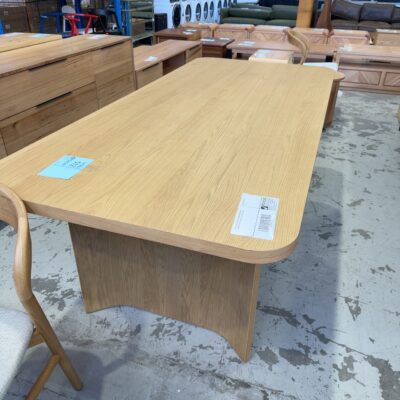 EX DISPLAY ASTON 2100MM AMERICAN OAK DINING TABLE, CURVED LEGS, SOLD AS IS