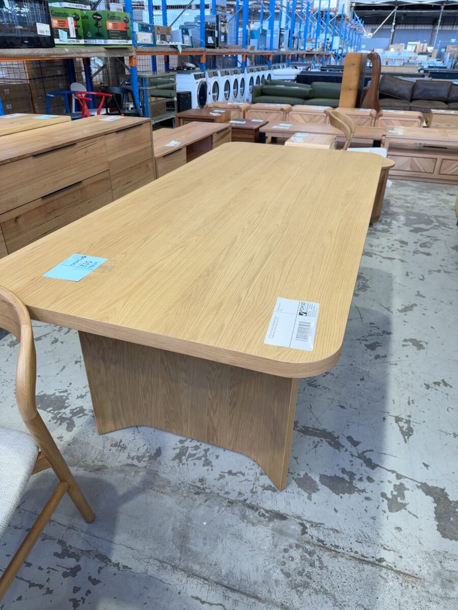EX DISPLAY ASTON 2100MM AMERICAN OAK DINING TABLE, CURVED LEGS, SOLD AS IS