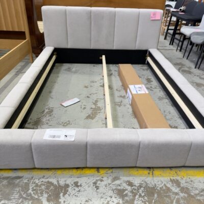SAMPLE - SLOANE QUEEN BEDFRAME, ABALONE UPHOLSTERED BEDFRAME SOLD AS IS
