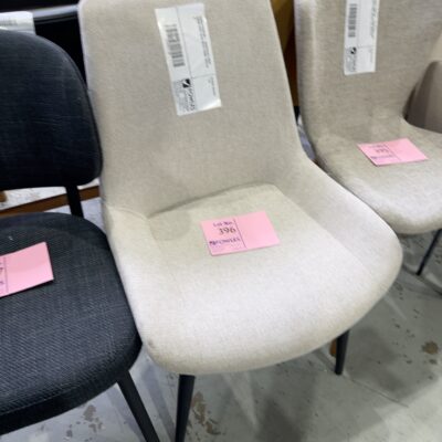 SAMPLE FURNTURE - BEIGE/BLACK FABRIC DINING CHAIR, BLACK METAL FRAME, SOLD AS IS