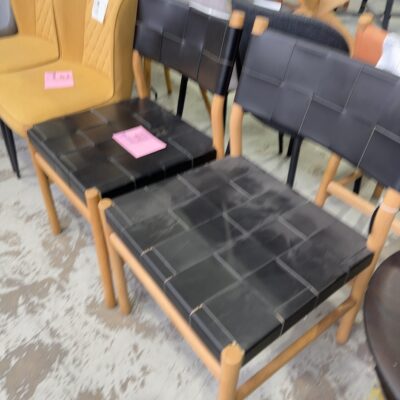 SAMPLE FURNTURE - LANDO DINING CHAIR, NATURAL OAK/BLACK LEATHER SOLD AS IS