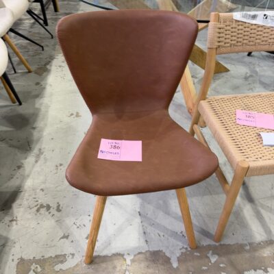 SAMPLE FURNTURE - TESLAN DINING CHAIR, TAN PU, NATURAL OAK, SOLD AS IS