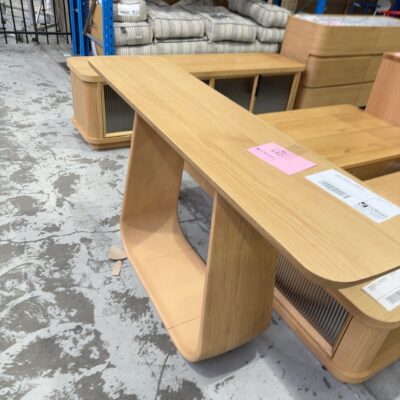 SAMPLE FURNITURE - LAMBERT OAK NATURAL CURVED CONSOLE, SOLD AS IS