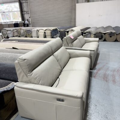 SAMPLE FURNITURE - ROMA THICK TAUPE LEATHER SOFA 2.5 SEATER, ELECTRIC RECLINERS, SOLD AS IS