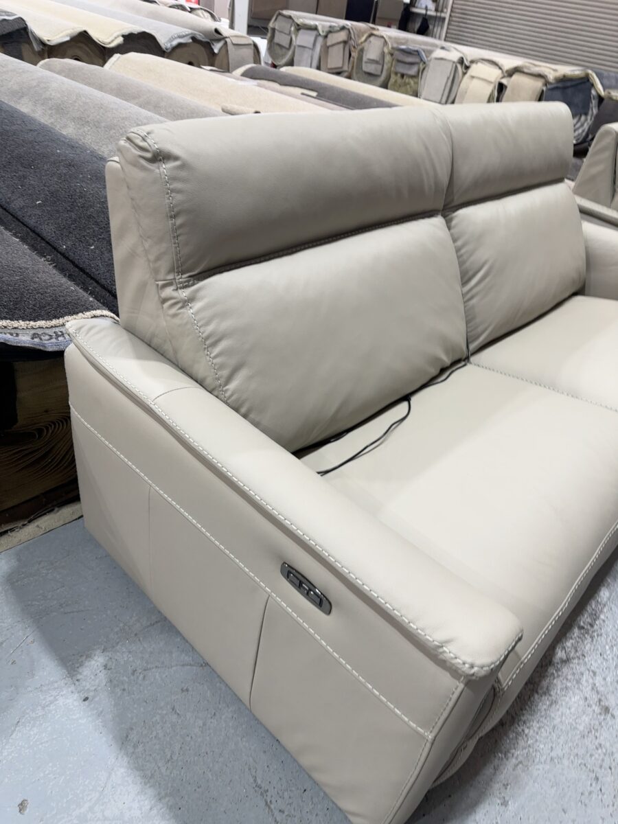 SAMPLE FURNITURE - ROMA THICK TAUPE LEATHER SOFA 2.5 SEATER, ELECTRIC RECLINERS, SOLD AS IS