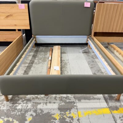 SAMPLE FURNITURE - KINGSTON GREEN LEATHER QUEEN BEDFRAME, SOLD AS IS