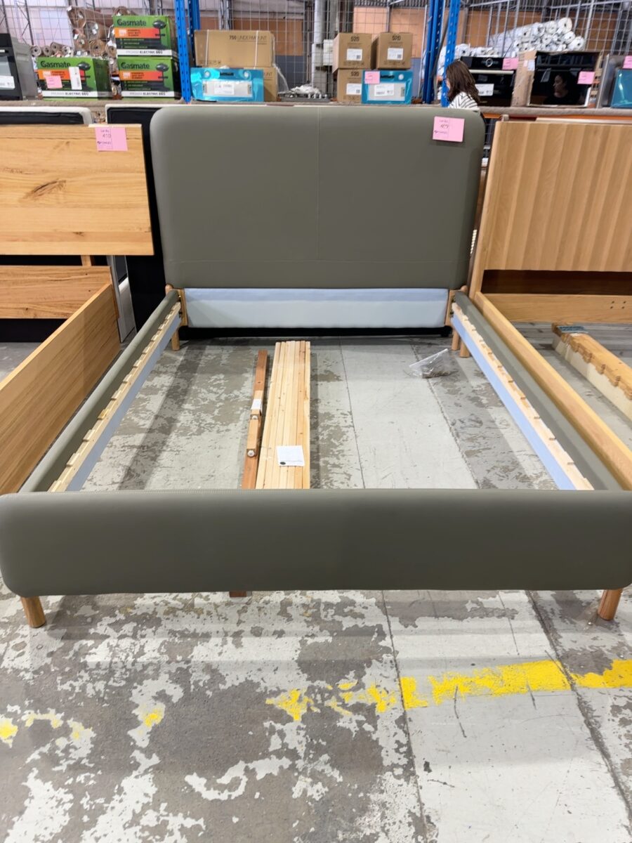 SAMPLE FURNITURE - KINGSTON GREEN LEATHER QUEEN BEDFRAME, SOLD AS IS