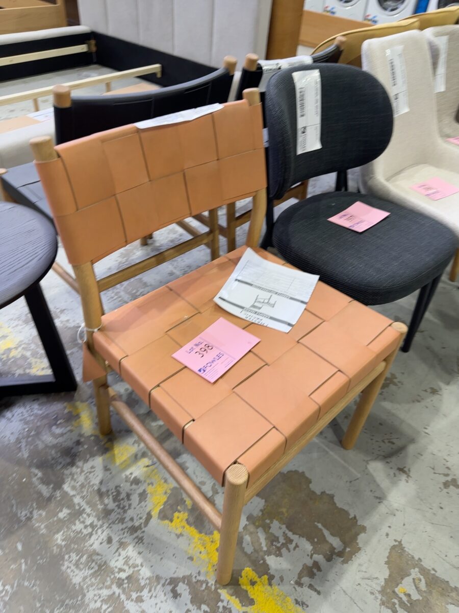 SAMPLE FURNITURE - LANDO DINING CHAIR, NATURAL OAK, NUDE LEATHER SOLD AS IS
