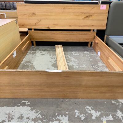 EX DISPLAY CONNOR MESSMATE KING SIZE BEDFRAME WITH NATURAL RUSTIC EDGE, SOLD AS IS