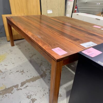 EX DISPLAY ELWOOD BLACKWOOD TIMBER 2100MM DINING TABLE, SOLD AS IS
