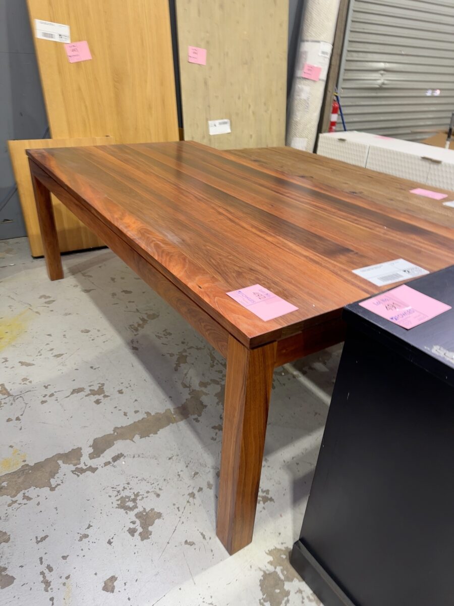 EX DISPLAY ELWOOD BLACKWOOD TIMBER 2100MM DINING TABLE, SOLD AS IS