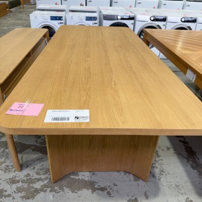 EX DISPLAY ASTON 2500MM CURVED AMERICAN OAK DINING TABLE SOLD AS IS