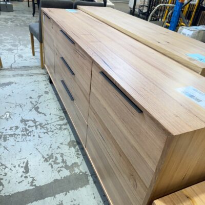 EX DISPLAY SOUTH WHARF 2200MM TASMANIAN OAK BUFFETT, SLIGHT SPLIT IN TIMBER ON TOP, SOLD AS IS