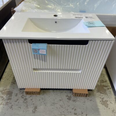 NEW AULIC NEVA 750MM WALL HUNG VANITY WITH FINGER PULL DRAWERS WITH WHITE CERAMIC VANITY TOP RRP5 CAWH49-750 & CT28-750