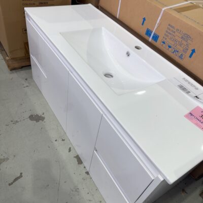 NEW 1200MM WALL HUNG VANITY, WALL HUNG GLOSS FINGER PULL WITH CERAMIC TOP, WH8027-1200W & SK7011-1200W