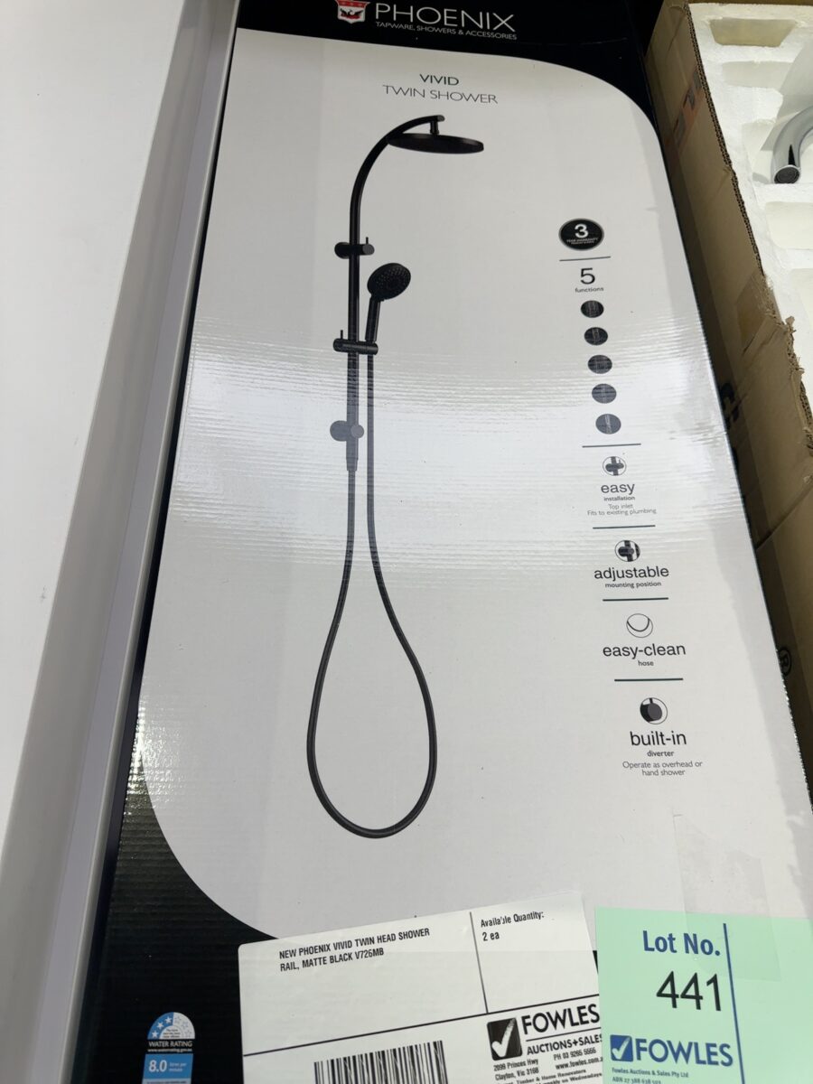 NEW PHOENIX VIVID TWIN HEAD SHOWER RAIL, MATTE BLACK V726MB