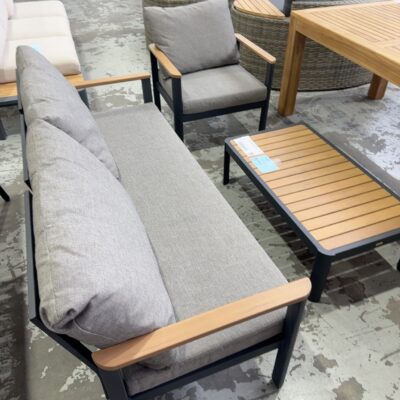NEW 3 PCE OUTDOOR LOUNGE, INCLUDES COUCH, ARMCHAIR AND COFFEE TABLE