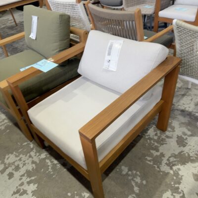 NEW TIMBER FRAMED OUTDOOR ARMCHAIR, SOLD AS IS