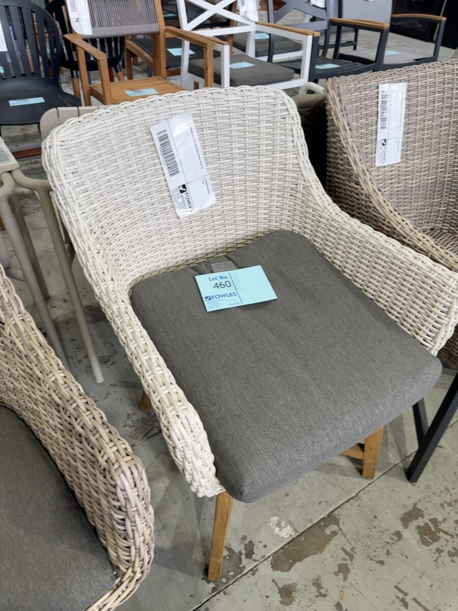 DESIGNER RATTAN OUTDOOR CHAIR, SOLD AS IS