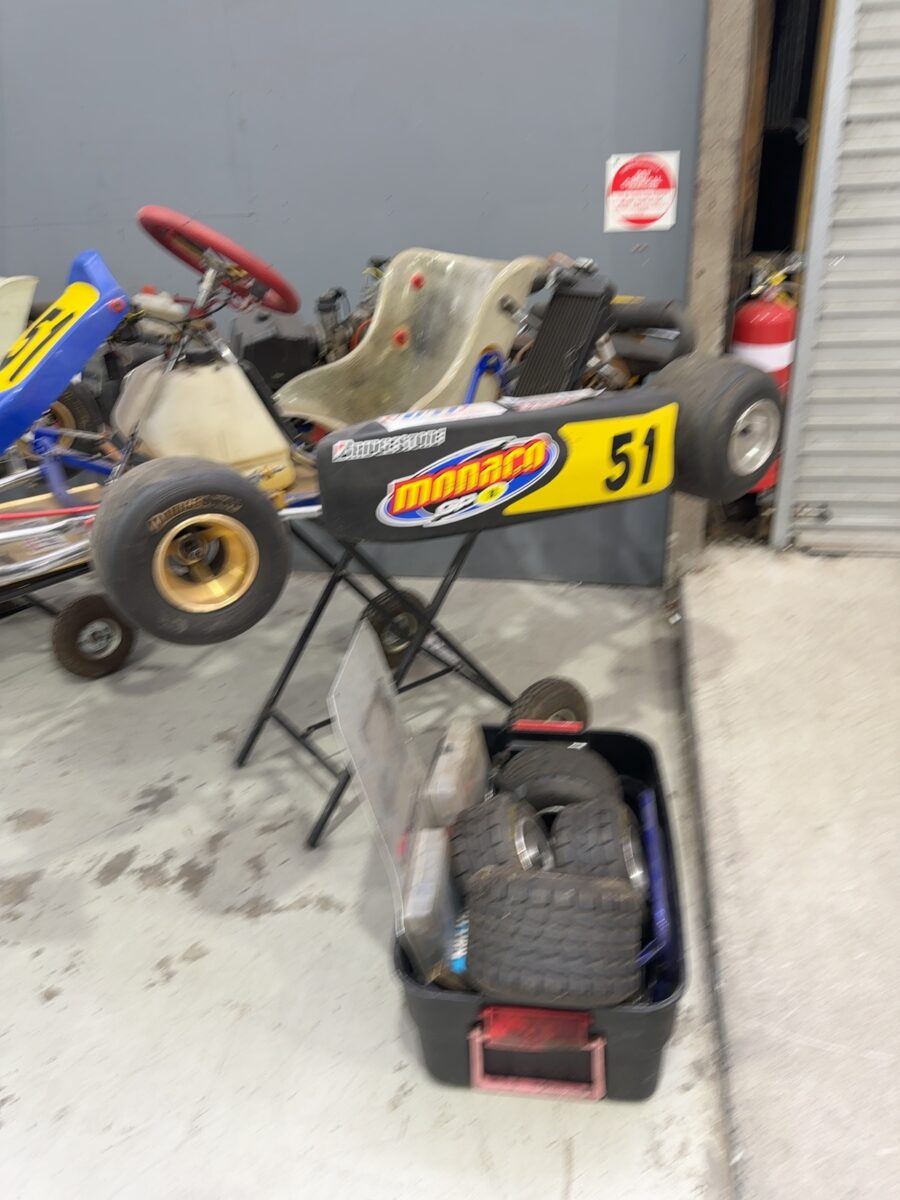 SECONDHAND - PETROL GO-KART WITH BOX OF ACCESSORIES/TYRES ETC, USED CONDITION, SOLD AS IS, NO WARRANTY