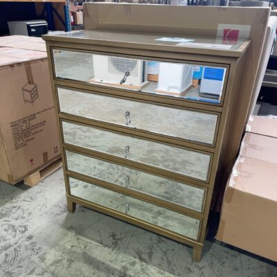 NEW MIRROR & WOOD TALLBOY, ANTIQUE GOLD FINISH RRP99 AU1177