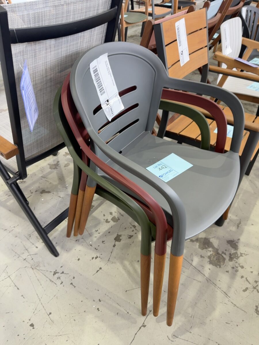 LOT OF 3 OUTDOOR CHAIRS, 3 DIFFERENT COLOURS SOLD AS IS