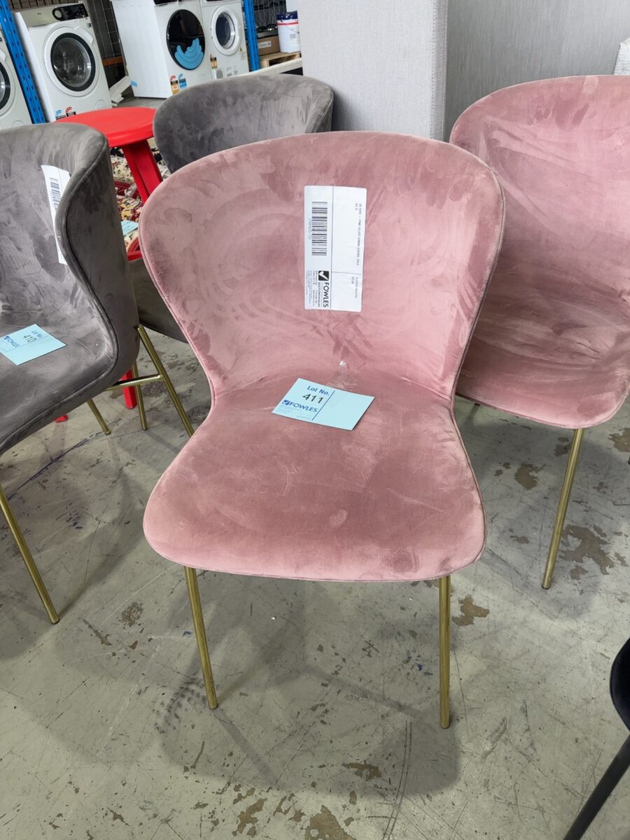 EX HIRE - PINK VELVET DINING CHAIRS, SOLD AS IS