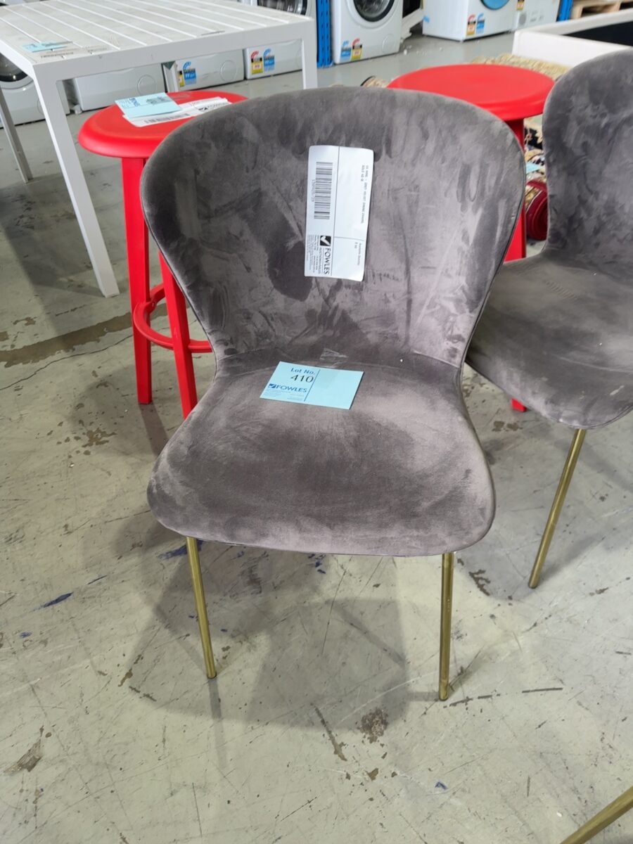 EX HIRE - GREY VELVET DINING CHAIRS, SOLD AS IS