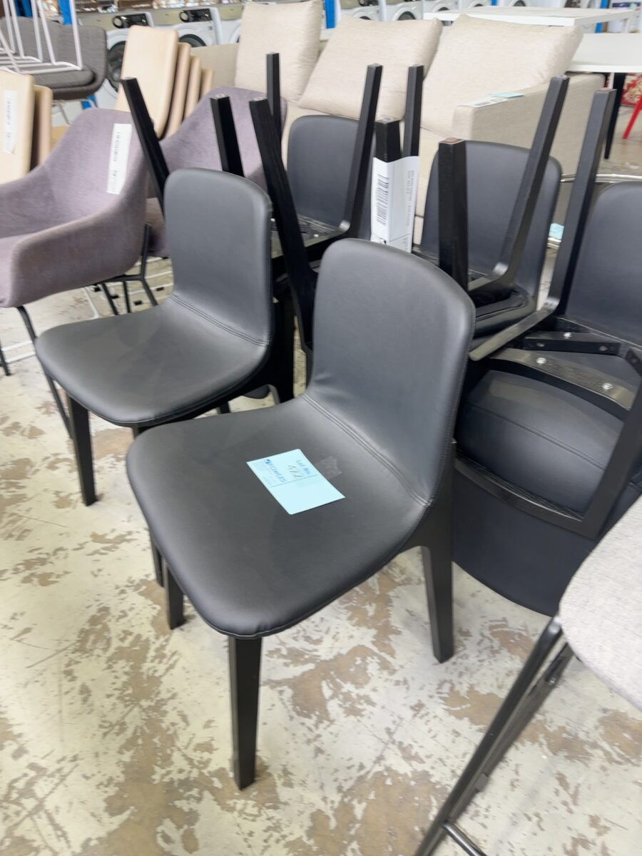USED OFFICE FURNITURE - BLACK PU DINING CHAIR, SOLD AS IS