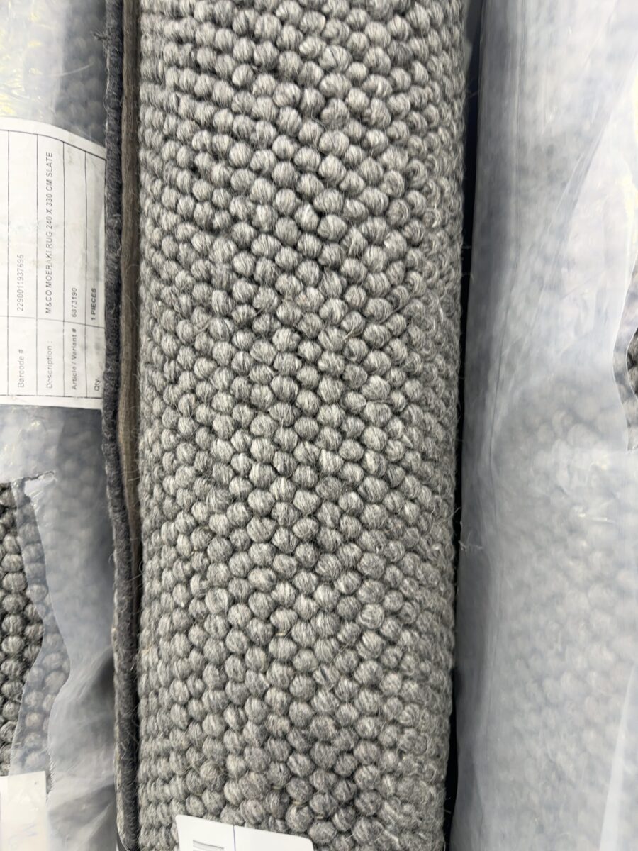 EX DISPLAY WOOL LOOP RUG, 240CM X 330CM, HAND WOVEN, SLATE, RRP$1999