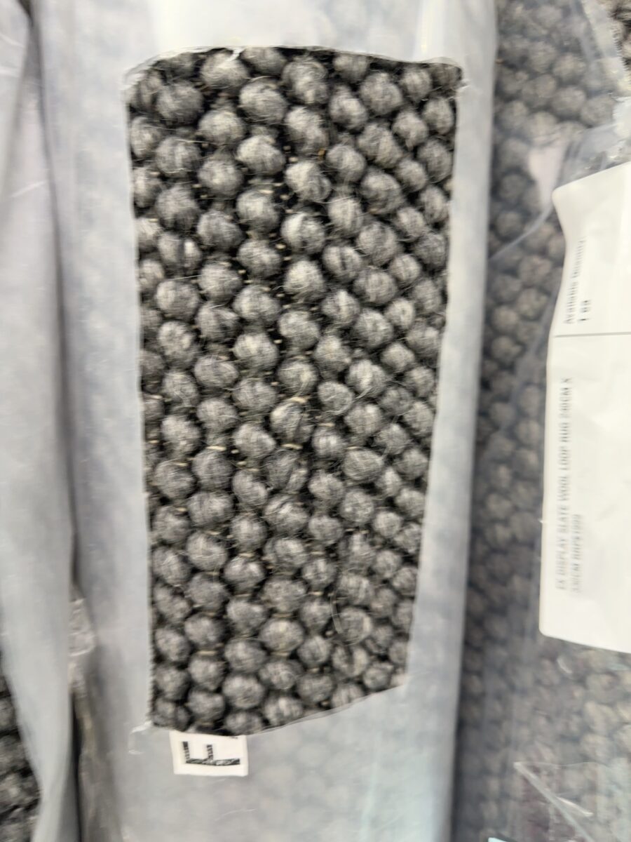 EX DISPLAY WOOL LOOP RUG, 200CM X 290CM, HAND WOVEN, SLATE, RRP$1499