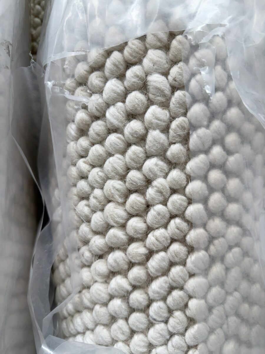 EX DISPLAY WOOL LOOP RUG, 200CM X 290CM, HAND WOVEN, IVORY, RRP$1499