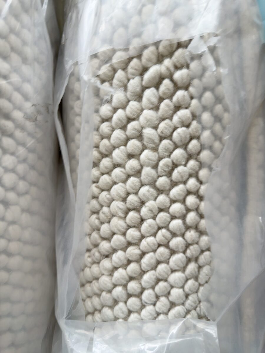 EX DISPLAY WOOL LOOP RUG, 200CM X 290CM, HAND WOVEN, IVORY, RRP$1499