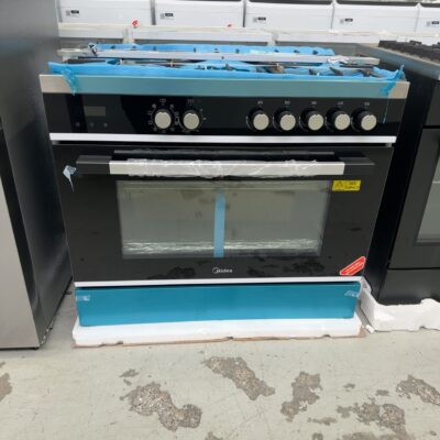 NEW MIDEA 900MM DUAL FUEL FREESTANDING OVEN, MFS90GSS, 5 BURNER GAS COOKTOP, WITH ELECTRIC OVEN, 9 COOKING FUNCTIONS, TRIPLE GLAZED DOOR WITH 3 YEAR WARRANTY