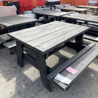NEW PINE OUTDOOR PICNIC TABLES, STAINED JAPAN BLACK 1500MM X 1000MM