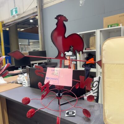 NEW WALL MOUNTED WIND VANE WITH ROOSTER, RED POWDER COATED FINISH