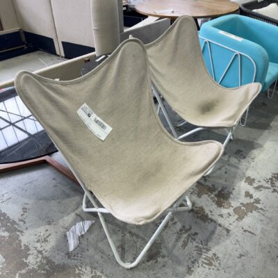 EX STAGING - BEIGE MATERIAL SLING CHAIR SOLD AS IS **STAINED**