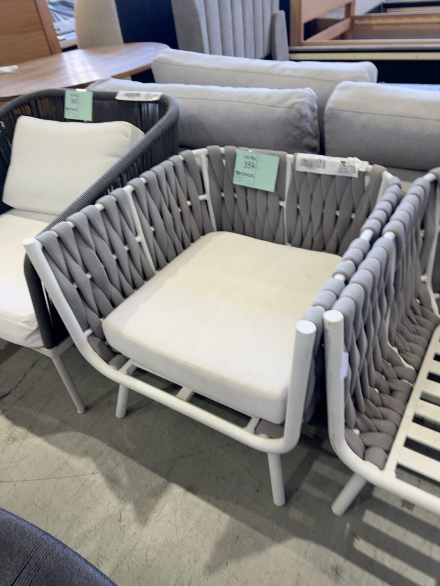 EX STAGING - PAIR OF GREY WOVEN OUTDOOR CHAIR - **ONE CHAIR IS MISSING SEAT CUSHION, SOLD AS IS