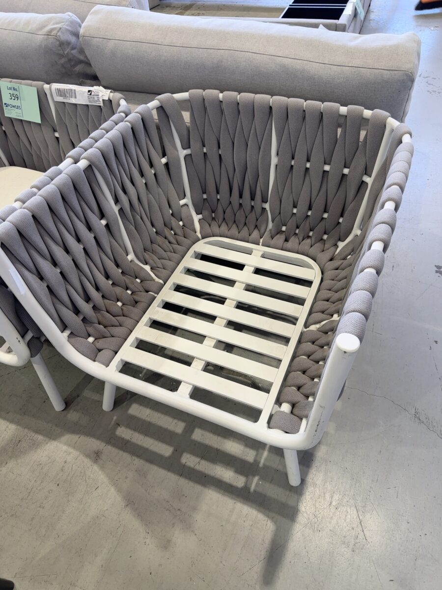 EX STAGING - PAIR OF GREY WOVEN OUTDOOR CHAIR - **ONE CHAIR IS MISSING SEAT CUSHION, SOLD AS IS