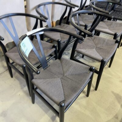 EX STAGING - BLACK DINING CHAIR, GREY WOVEN SEAT, SOLD AS IS