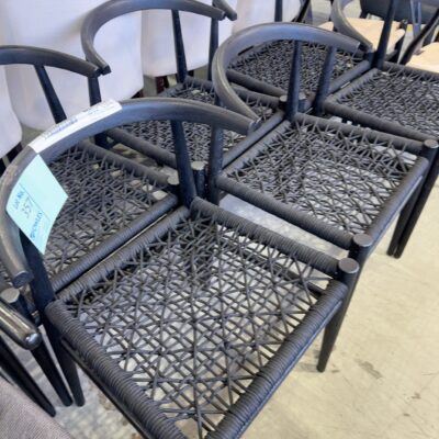 EX STAGING - BLACK DINING CHAIR, BLACK KNOTTED SEAT, SOLD AS IS