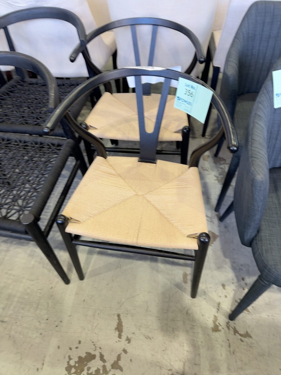 EX STAGING - BLACK DINING CHAIR, CREAM WOVEN SEAT, SOLD AS IS
