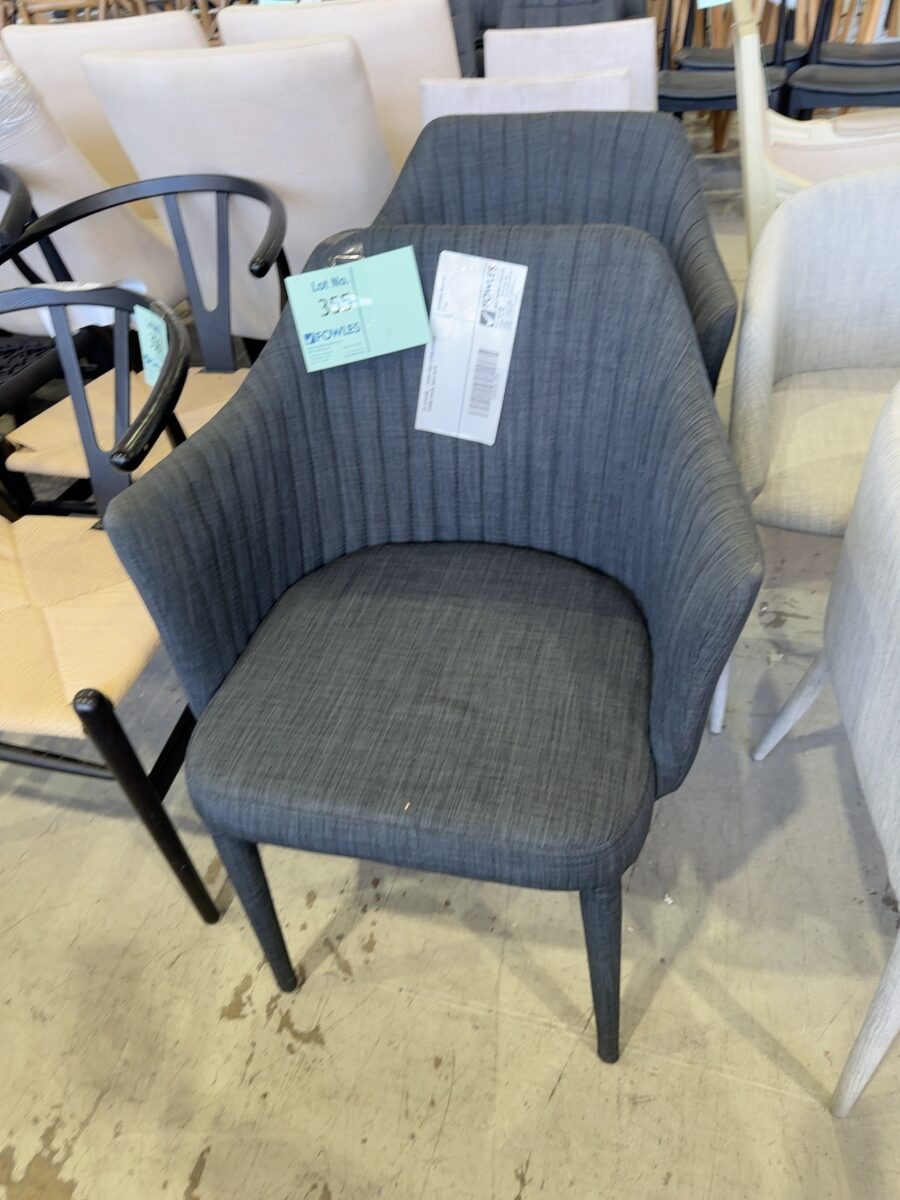 EX STAGING - DARK GREY UPHOLSTERED DINING CHAIR, SOLD AS IS