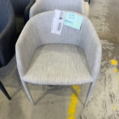 EX STAGING - LIGHT GREY UPHOLSTERED DINING CHAIR, SOLD AS IS