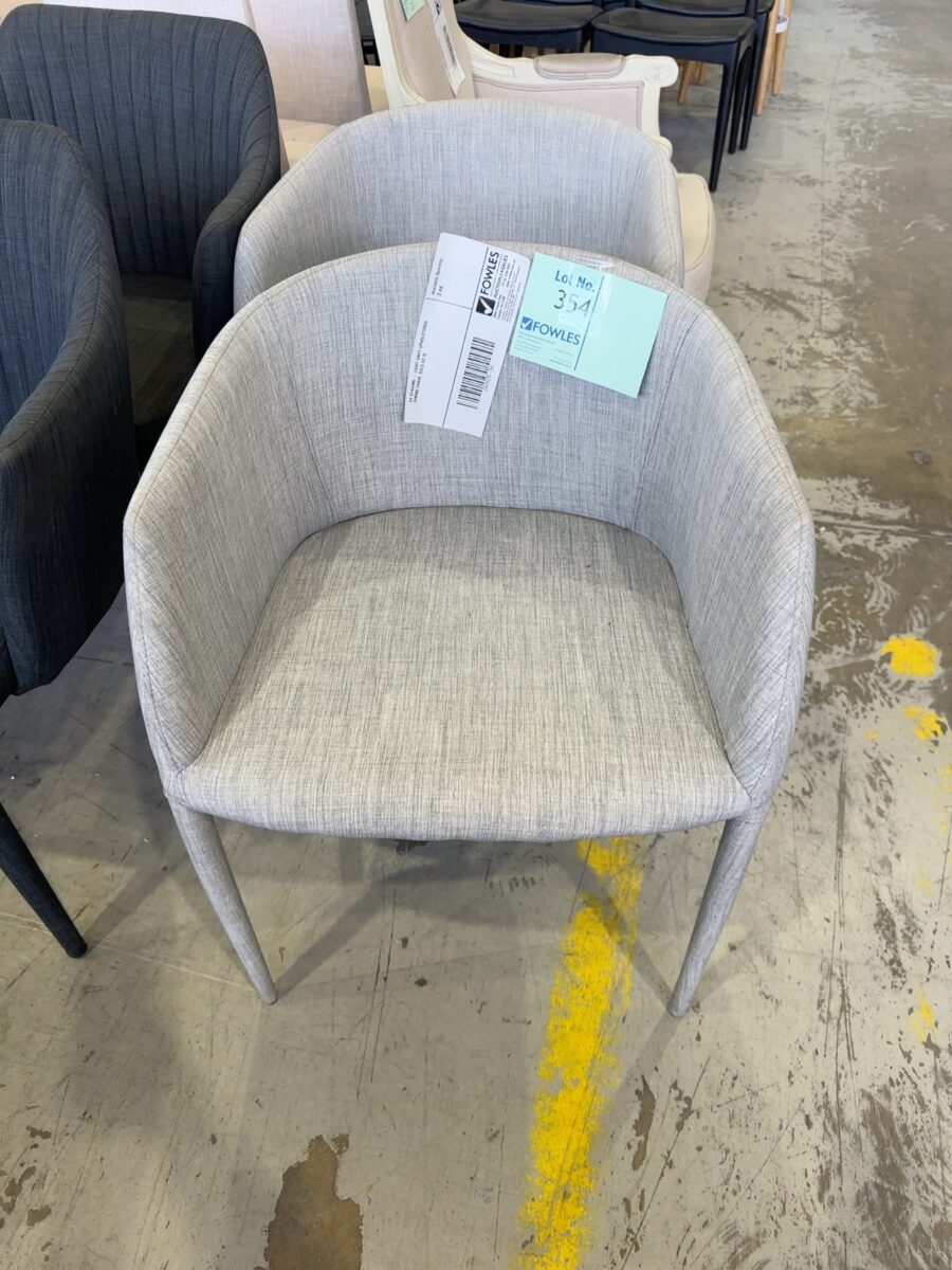 EX STAGING - LIGHT GREY UPHOLSTERED DINING CHAIR, SOLD AS IS