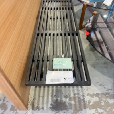 EX STAGING - BLACK TIMBER BENCH SEAT, SOLD AS IS